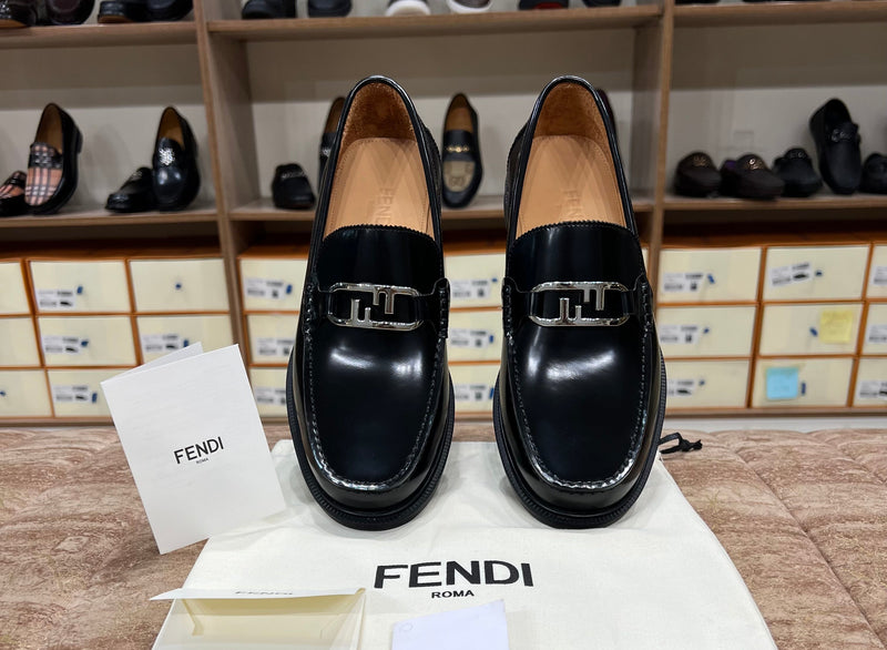 Fendi Black Silver Logo Major Loafers