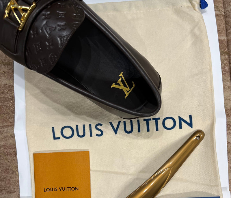 Louis Vuitton New Brown Embossed Major Loafers