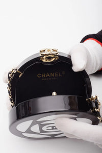 Chanel Resin Plexi Black White CC Camellia Minaudiere Clutch