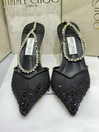 Jimmy Choo Saeda 85  White Crystal Mesh Pumps