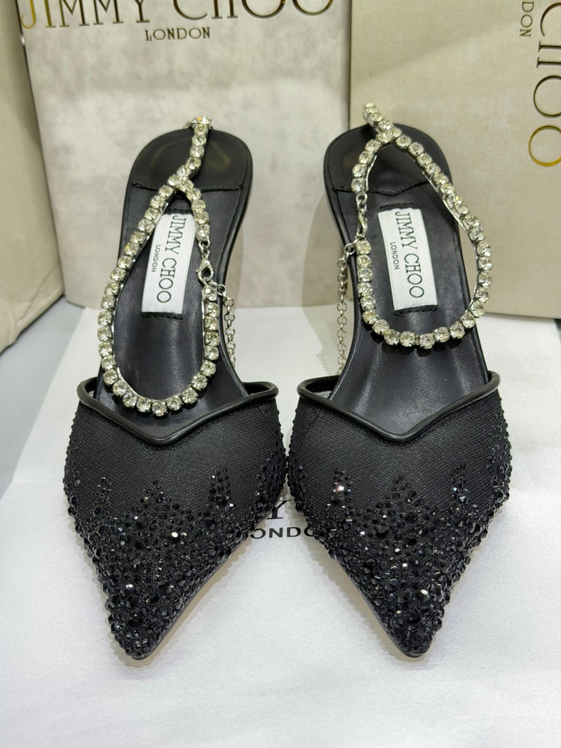 Jimmy Choo Saeda 85  White Crystal Mesh Pumps