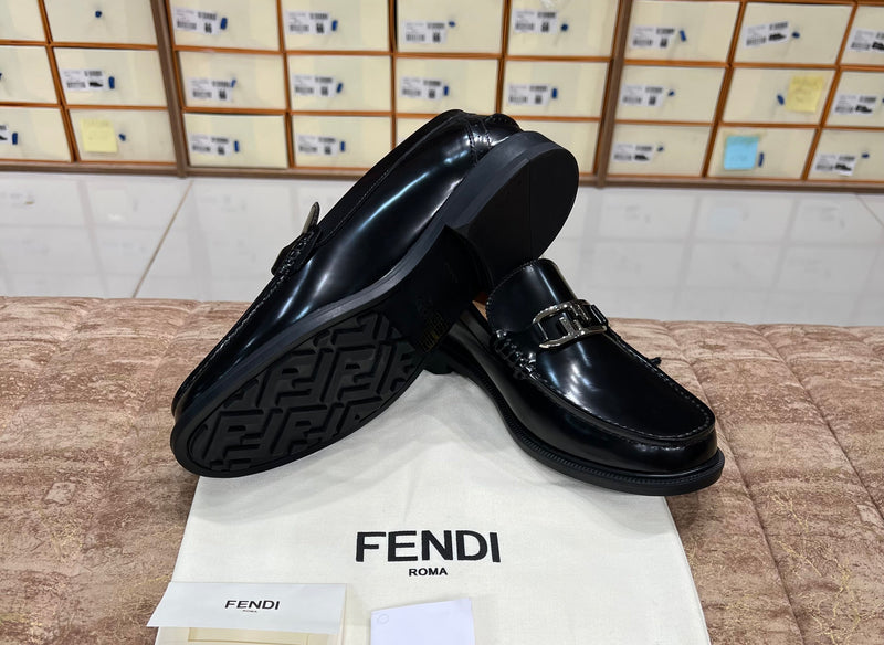 Fendi Black Silver Logo Major Loafers