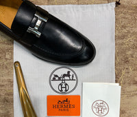 Hermes Black Silver Buckle Major Loafer