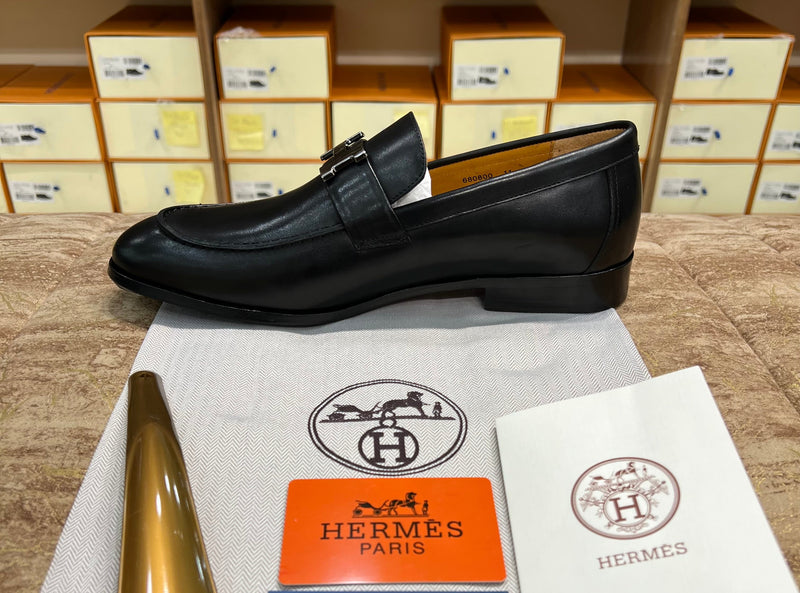 Hermes Black Silver Buckle Major Loafer