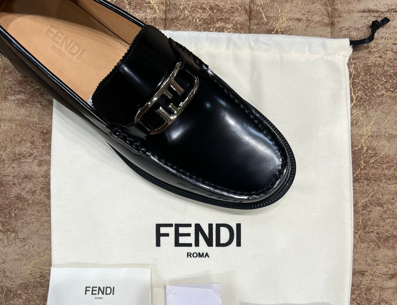 Fendi Black Silver Logo Major Loafers