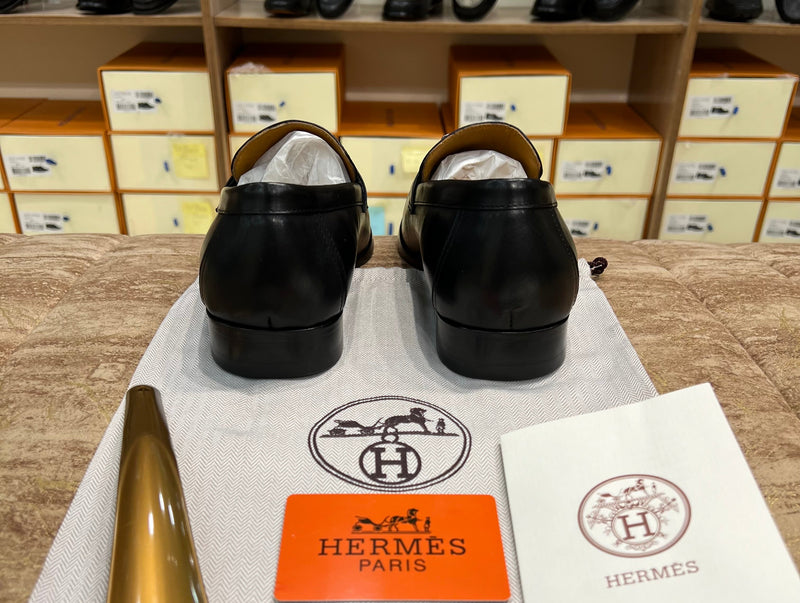 Hermes Black Silver Buckle Major Loafer