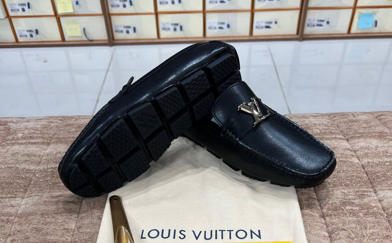 Louis Vuitton Silver Logo Normal Loafer Black