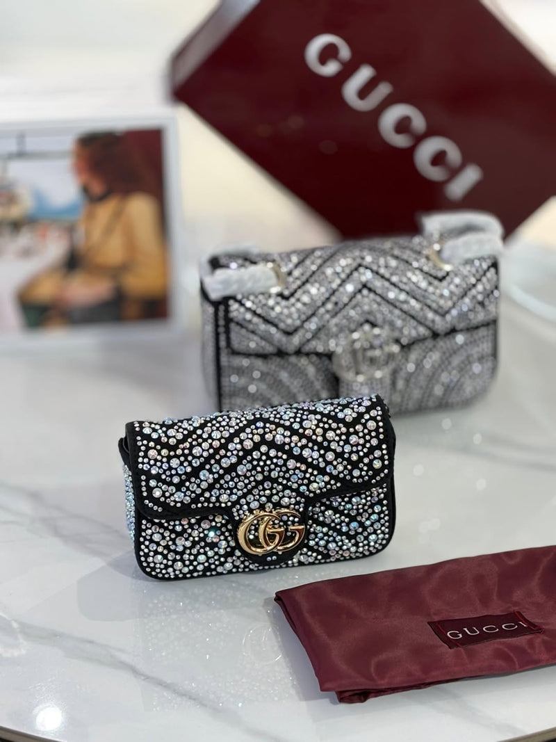 Gucci GG Marmont crystals mini shoulder bag