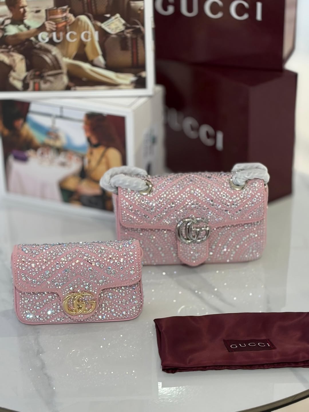 Gucci GG Marmont crystals mini shoulder bag