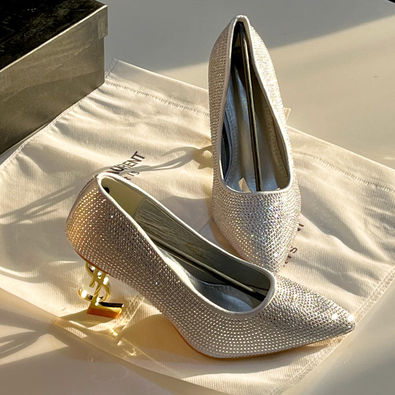 Saint Laurent – Opyum Glitter Pumps (Golden YSL Monogram Heel)