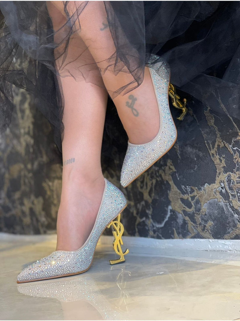 Saint Laurent – Opyum Glitter Pumps (Golden YSL Monogram Heel)