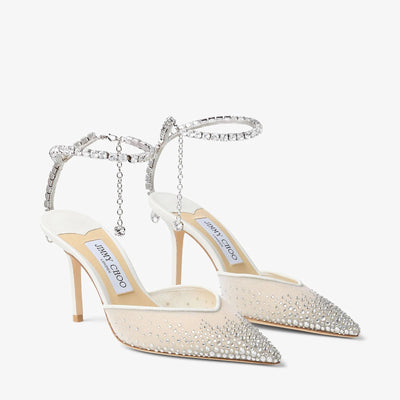 Jimmy Choo Saeda 85  White Crystal Mesh Pumps