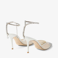 Jimmy Choo Saeda 85  White Crystal Mesh Pumps