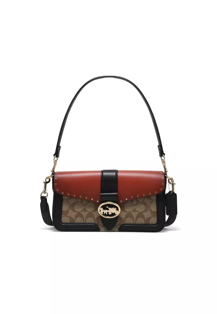 COACH Georgie Shoulder Bag In Colorblock Signature Canvas & Daisy Embroidery