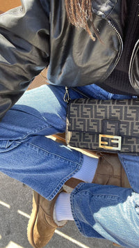 FENDI Tobacco brown FF jacquard fabric bag