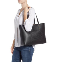 Burberry Black Leather Crest Tote Bag