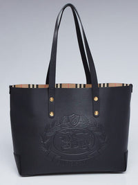 Burberry Black Leather Crest Tote Bag