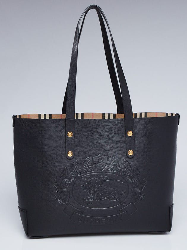Burberry Black Leather Crest Tote Bag