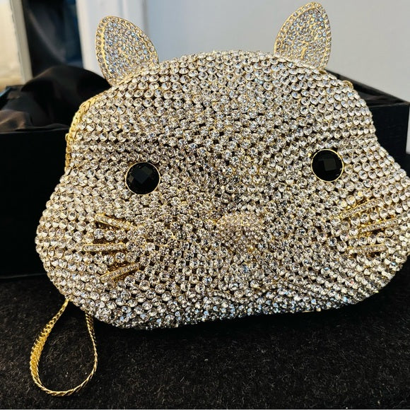 Rhinestone Cat Face Evening Bag