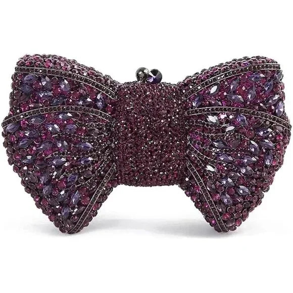 Purple Studded Crystal Work Metallic Frame Beautiful Deep Colour Handbags